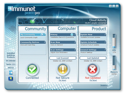 Immunet ProtectPro Main Screen interface product design software ui ux