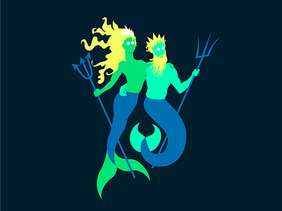 Poseidon & Friends fish illustration logo mermaid ocean poseidon siren vector