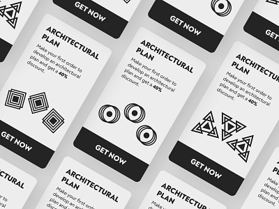 Daily UI 036 / Special Offer architectural architecture branding cards dailyui dailyui036 dailyuichallenge dark dark theme design discount geometry grey monogram offer product special offer typography ui elements uidesign