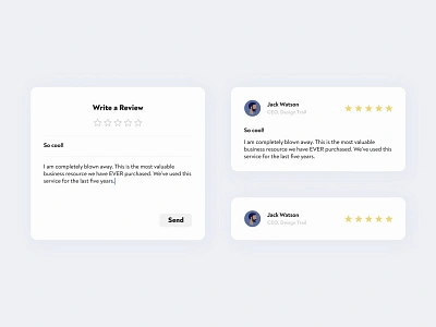 Daily UI 039 / Testimonials app app design application comments daily ui 039 dailyui dailyui039 dailyuichallenge dashboard design elements minimal rate review testimonials ui uidesign uielements web web design