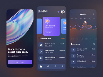 Cypto Mobile Wallet App UI Design android app bitcoin btc crypto cryptocurrency design eth etherium hire interface ios mobile splash stats transaction ui ux wallet