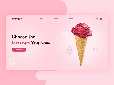 Yummyyum 🍦 app design best shot freelancer hero image homepage icecream icons minimal soft color typography ui design uiux user interface web design