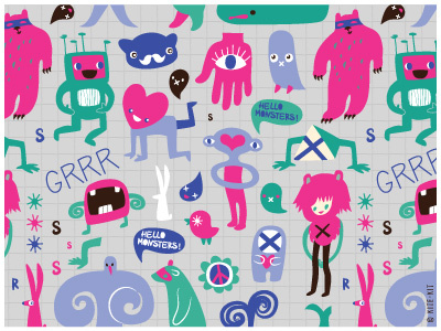 Monsters, Freaks & other characters characters crazy freaks hipster illustration kite kit monsters party pattern ridiculous seamless terrible