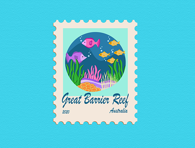 2 - Great Barrier Reef, Australia - Post Stamp australia design illustration illustration art illustrations illustrator stamp stamp design