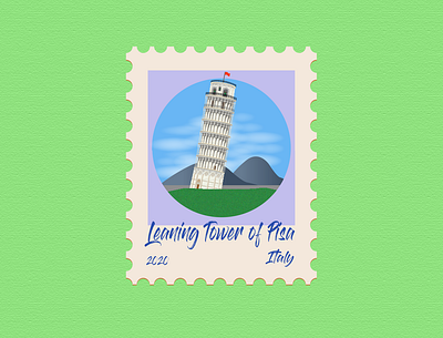 5 - Leaning Tower of Pisa, Italy - Post Stamp design icon illustration illustration art illustrations illustrator stamp stamp design