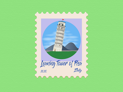 5 - Leaning Tower of Pisa, Italy - Post Stamp design icon illustration illustration art illustrations illustrator stamp stamp design