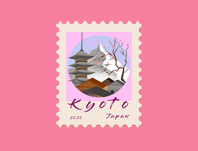 8 - Kyoto, Japan - Post Stamp design icon illustration illustration art illustrations illustrator stamp stamp design