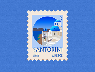 13 - Santorini, Greece - Post Stamp blue design greece icon illustration illustration art illustrations illustrator santorini stamp stamp design