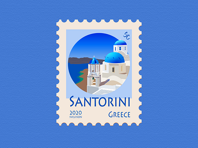 13 - Santorini, Greece - Post Stamp blue design greece icon illustration illustration art illustrations illustrator santorini stamp stamp design