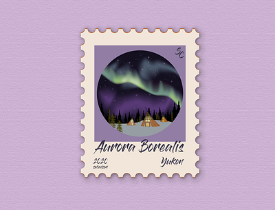 19 - Aurora Borealis, Yukon - Post Stamp art artwork aurora borealis design icon illustration illustration art illustrations illustrator northern lights stamp stamp design