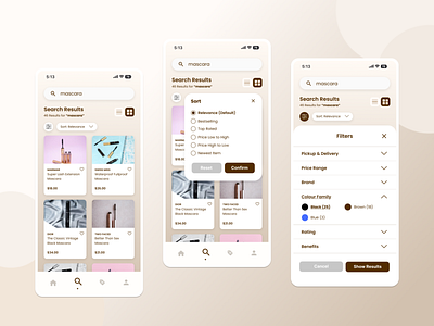 Beauty Retail App - Search, Filter & Sort beauty app ui