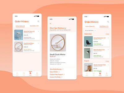 Order History Page - Furniture App app design mobile ui