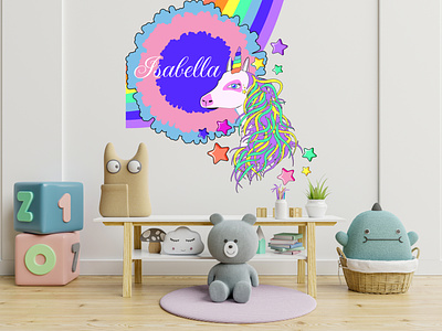 Wall decal unicorn cartoon colorful decal design graphic design illustration interior rainbow unicorn vector wall