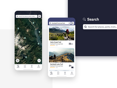 Trail - Discover Trails & Parks - Search screens app appdesign environment hiking map nature outdoors search trails ui userinterface ux