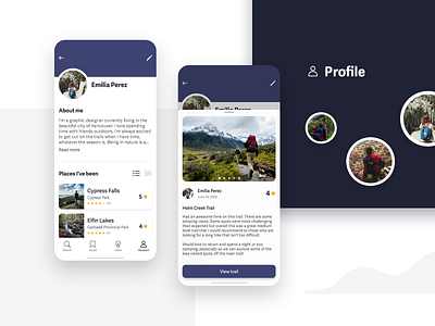 Trail - Discover Trails & Parks - Profile screens app appdesign environment hiking nature outdoors profile review reviews sheet slideout trails ui ux uxui