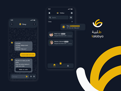 Talabya Delivery smart assistant (dark theme)