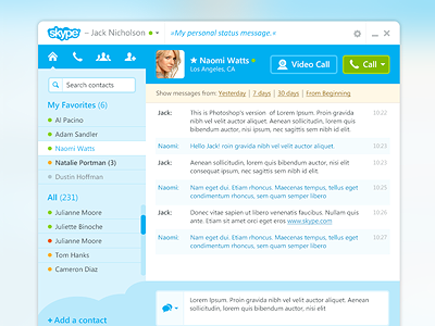 Skype Concept - Chat Window (Full View) application contacts design flat icons interface metro redesign skype software ui window