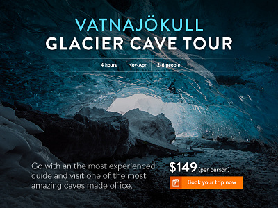 Landingpage – Glacier Cave Tour Iceland cover cover page cta interface landing landing page typography ui ux webdesign website