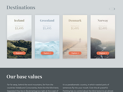 Travel Website – Destination Cards banner cards destination photography photos teaser travel typography ui ux website