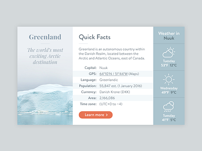 Travel Website – Destination Info card destination icons info photography photos table teaser travel typography weather website