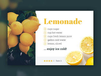 Recipe Card – Lemonade background blurry card google fonts image lemonade photo recipe typography ui ux webdesign