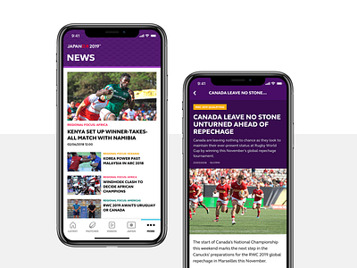 Rugby World Cup 2019 App News android app branding branding design design digital flat graphic design ios pulselive rugby rugby world cup sport sports sports app ui ui app ui design ux