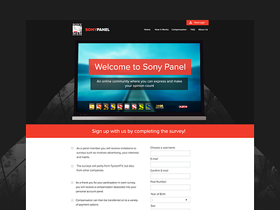 Sony Panel Website color-pallete content management system red responsive typography web-design web-development white