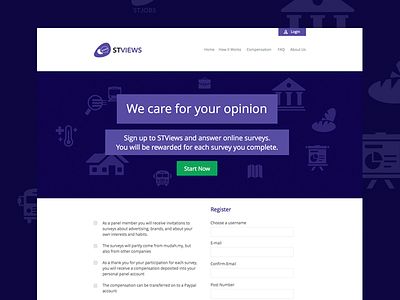 STViews Panel Website color pallete content management system purple responsive typography web design web development white