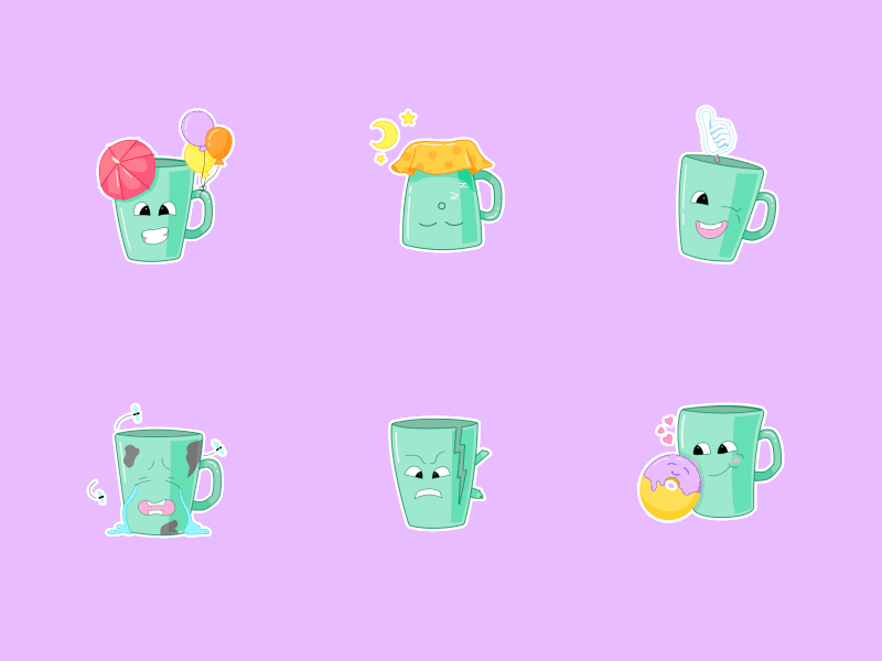 Sticker set (cup) character character animation character design characters coffee coffee cup cup icon icons illustrator sticker sticker art sticker design sticker pack sticker set stickers telegram vector