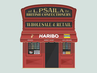 PSAILA CONFECTIONERY confectionery facade flat haribo illustration malta maltatype shop valletta vector