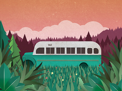 Into the Wild bus chris illustration into mccandless retro sunset the vector wild