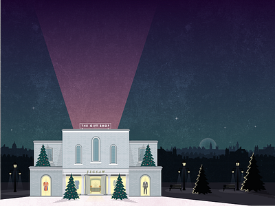 The Gift Shop building chelsea christmas evening facade illustration london skyline vector