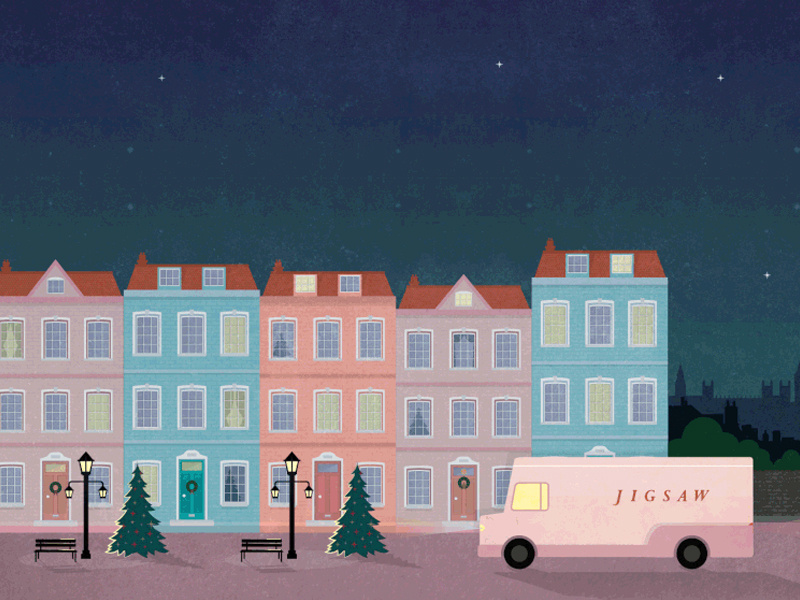 Jigsaw Streetscape christmas buildings facade street townhouse britain london england houses illustration vector jigsaw
