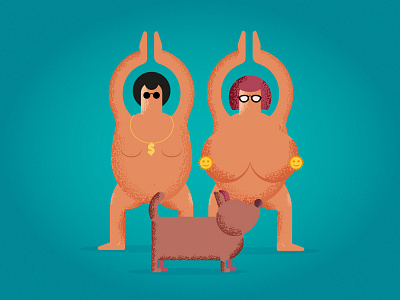 Family Naked Yoga character design dog human illustration naked nude texture vector yoga