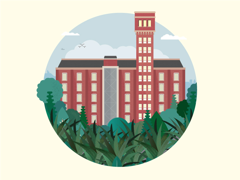 Bow Quarter facade brick tower circle illustration vector building london bow