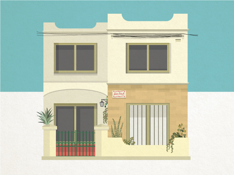 San Pawl home mediterranean malta stone building facade architecture vector illustration house