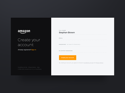 Amazon signup form amazon dark flat interface signup signup form ui