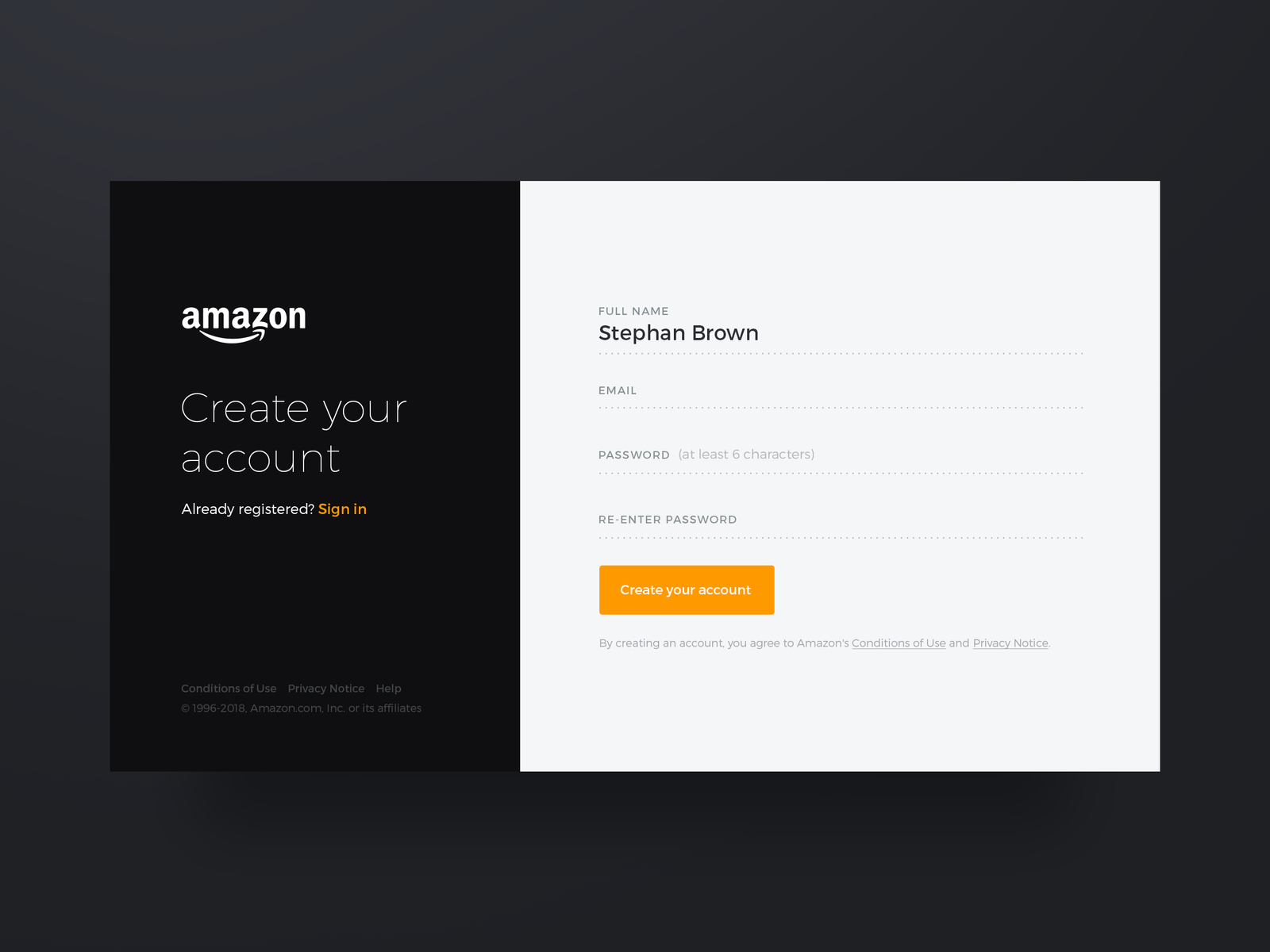 Amazon Signup Form By Denis Tunguz On Dribbble