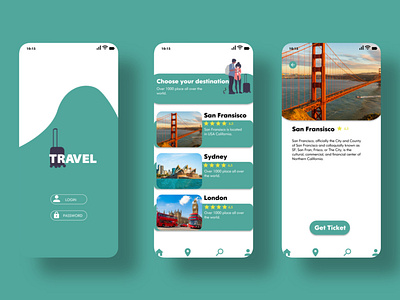 travel mobil app desain app branding design flat icon logo type ui ux website