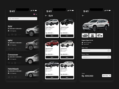 Rent Car Apps app appdesign branding car rent elegant design graphic design illustration minimalize design motion graphics rent rent car ui uiux