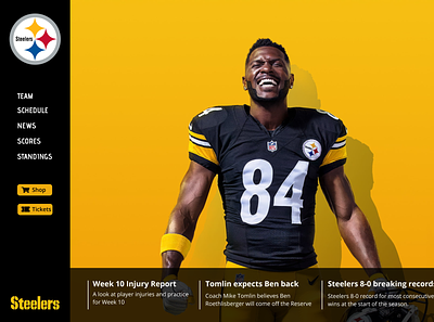 Steelers Nav design footballer hierarchy landing page design navigation menu pittsburgh sidenav sports steelers ui