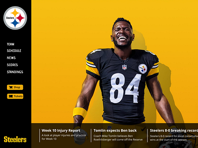 Steelers Nav design footballer hierarchy landing page design navigation menu pittsburgh sidenav sports steelers ui