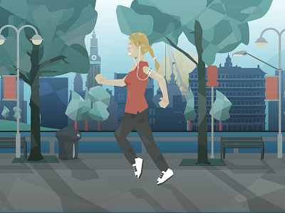 Jogging antwerp city cityscape flat illustration jogging low poly running scene