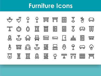 Furniture Icons Set armchair bed cabinet chair collection design desk furniture home icon illustration interior lamp office room set sofa symbol table vector