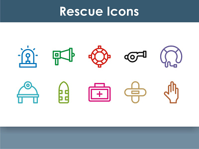 Rescue Icons aid assistance care emergency equipment help icon illustration isolated life man people pictogram rescue safety set sign symbol vector water
