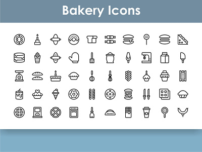 Bakery Icons bakery bread cafe cake cook croissant cupcake design donut food icon illustration meal pastry set shop sign symbol vector wheat