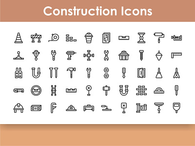 Construction Icons builder bulldozer concrete construction crane engineer equipment helmet house icon illustration industrial set sign symbol tools truck vector wheelbarrow worker