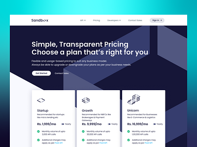 Pricing Page | Sandbox api fintech plans pricing pricing page pricing plan pricing plans sandbox startup web web design