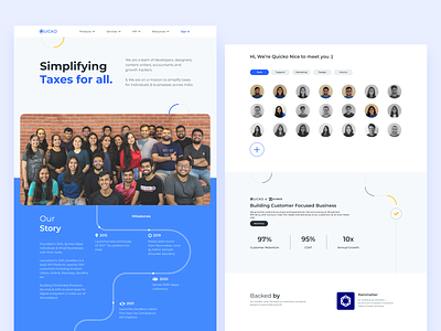Quicko | Team Page about us branding careers page company page culture fintech landing page people photography taxes team building team page ui web design website design