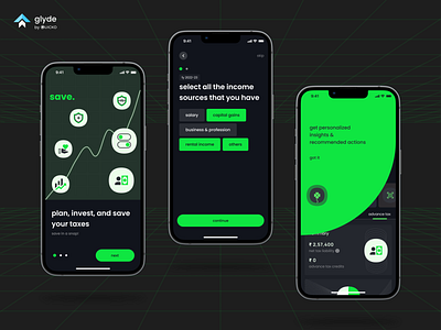 glyde | onboarding and coaching screens coaching dark dark theme fintech glide glyde mobile onboarding quicko tax ui ux